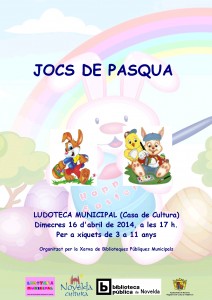 Ayuntamiento de Novelda 2014-04-16-CARTEL-LUDOTECA-JUEGOS-DE-PASCUA-212x300 “Juegos de pascua”, en la Ludoteca Municipal (Casa de Cultura). 