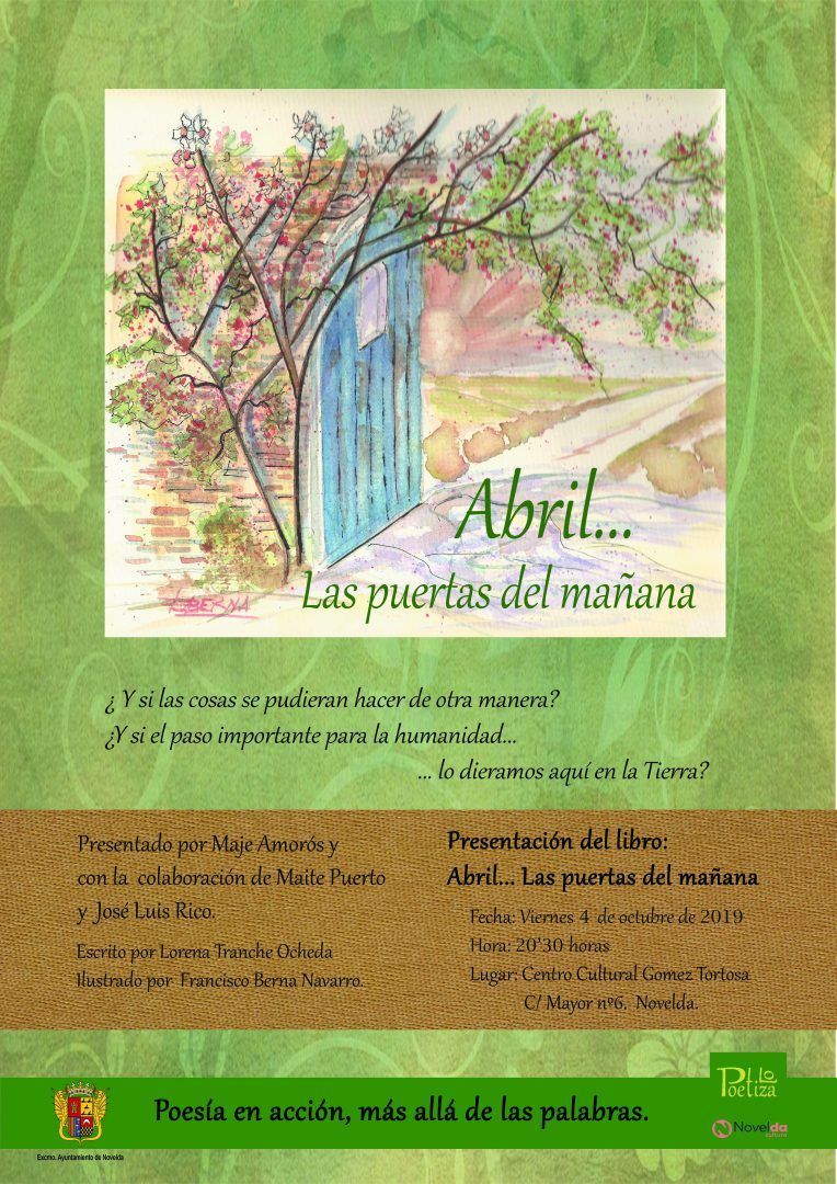 Ayuntamiento de Novelda Cartel-poetízalo-Abril Presentació del llibre "Abril...Las puertas del mañana" de Lorena Tranche 