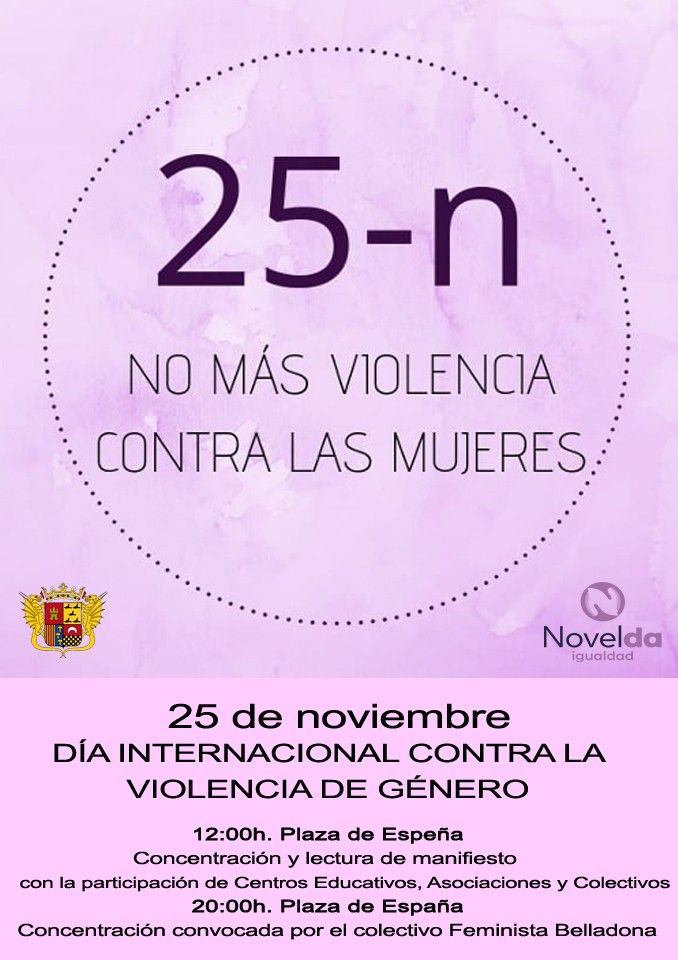Ayuntamiento de Novelda Cartel-Igualdad Día Internacional contra la Violencia de Género "No más violencia contra las mujeres" 