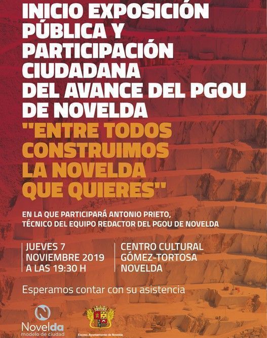 Ayuntamiento de Novelda Cartel-PGOU L'avanç del PGOU s'obri a la participació ciutadana 