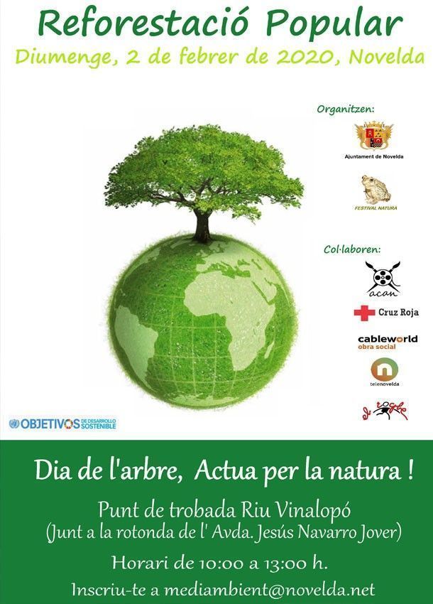 Ayuntamiento de Novelda Cartel-reforesta-web Reforestació popular al Vinalopó per a celebrar el Dia de l'Arbre 