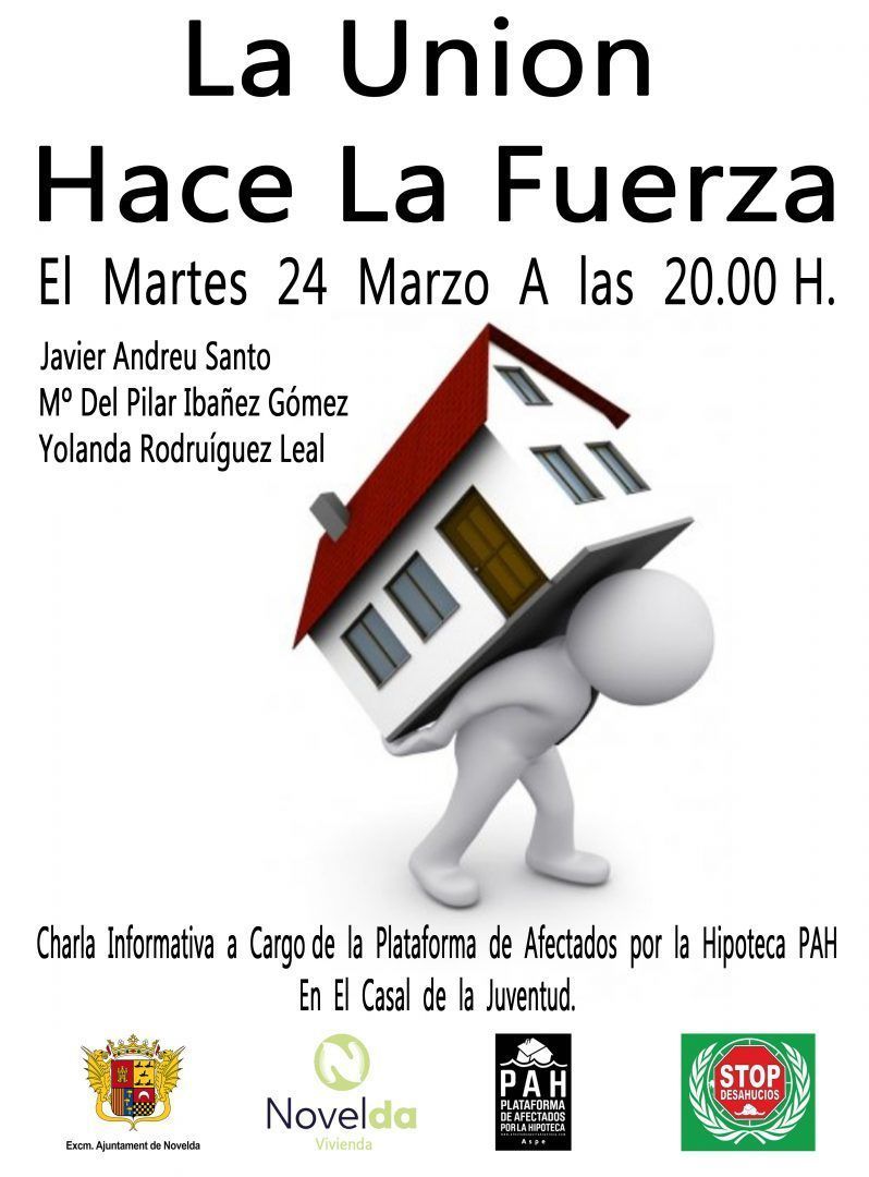 Ayuntamiento de Novelda Cartel-Afectados-Hipoteca Charla Informativa Plataforma de Afectados por la Hipoteca 