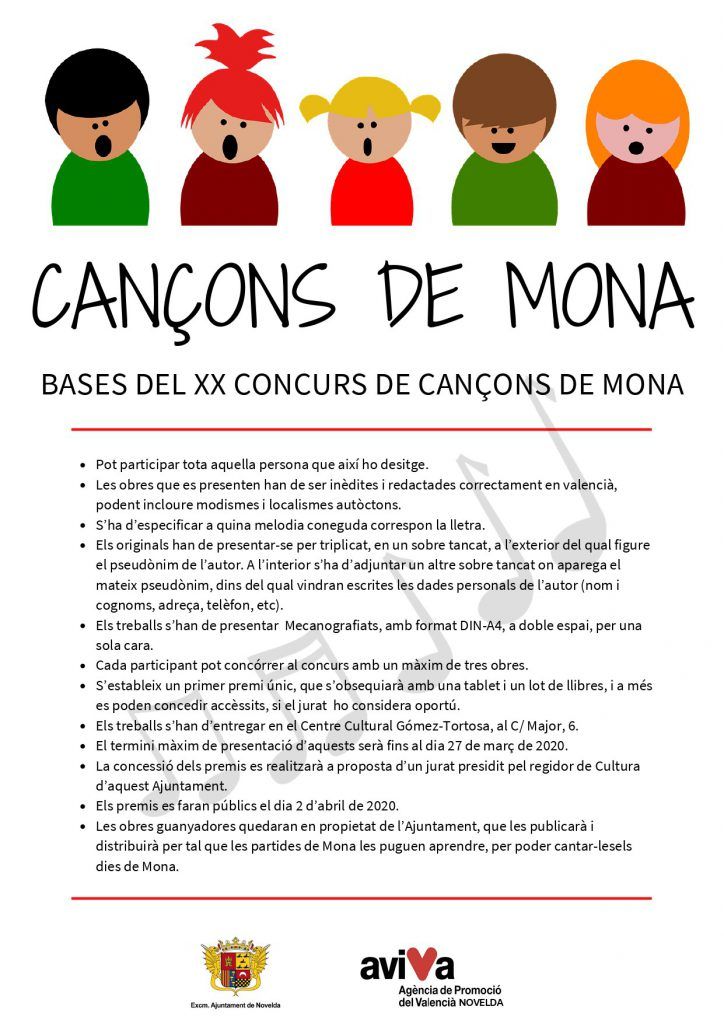 Ayuntamiento de Novelda Cartell-Cançons-de-Mona-724x1024 Se convoca una nueva edición del concurso de Cançons de Mona 