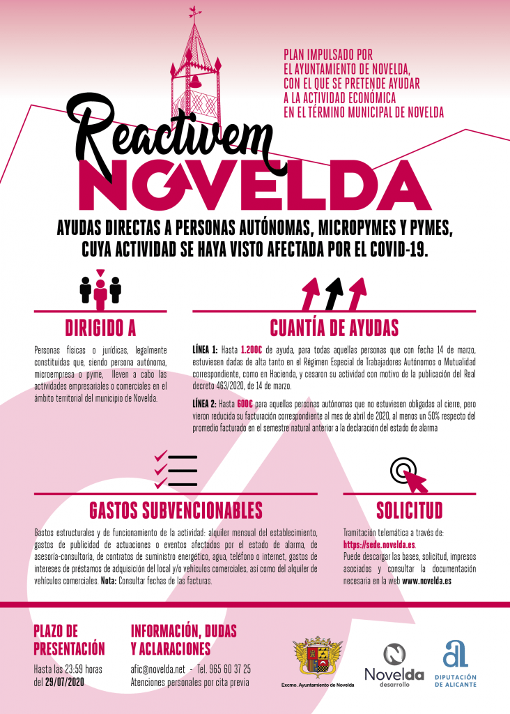 Ayuntamiento de Novelda Reactivem_NoveldaCAST-732x1024 L'Ajuntament destina  220.000 euros a ajudes directes a autònoms i petites empreses 