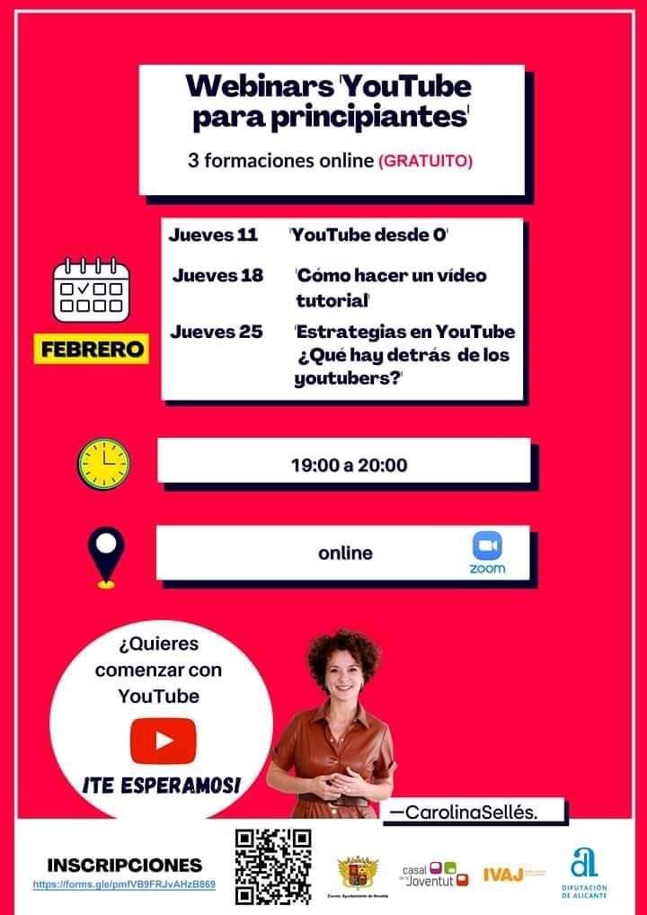 Ayuntamiento de Novelda 01 Joventut ofereix Webinars gratuïtes per a conéixer la plataforma Youtube 