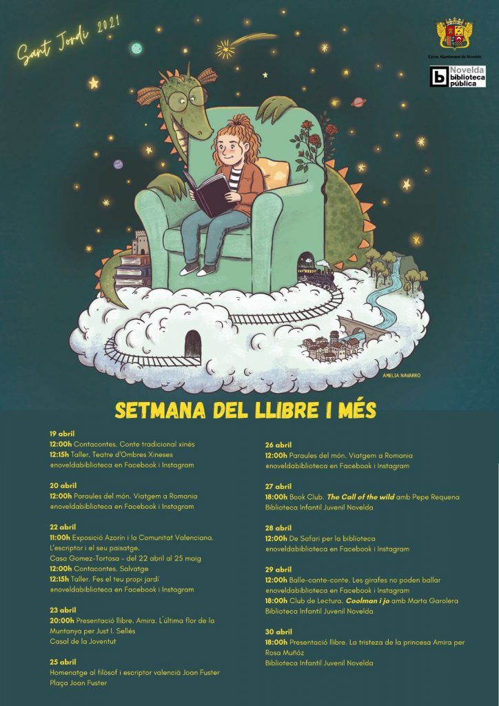 Ayuntamiento de Novelda Cartel-Libro-724x1024 “Llibres i més” per a commemorar el dia de Sant Jordi 
