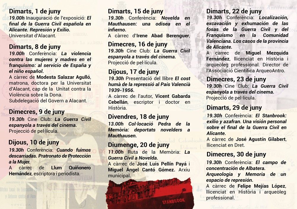 Ayuntamiento de Novelda Triptico-Posterior Fets i Memòria, primeras jornadas sobre Memoria Democrática en Novelda 