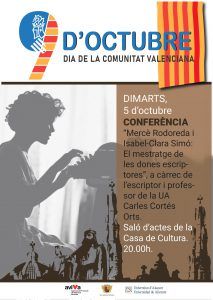 Ayuntamiento de Novelda CARTELL-9-De-OCTUBRE_CONFERENCIA-1_page-0001-213x300 Conferència “Mercè Rodoreda i Isabel-Clara Simó: El mestratge dels dones escriptores” 