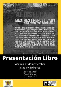 Ayuntamiento de Novelda Cartell-212x300 Presentació del llibre "Afusellats, Mestres i Republicans" 