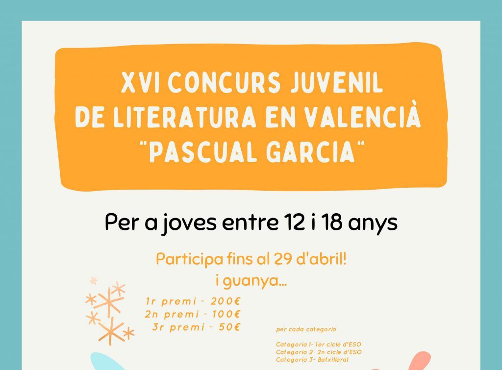 Ayuntamiento de Novelda cartel-1024x755 Normalización Lingüística convoca el XVI Concurso Juvenil de Literatura en Valencià Pascual García 