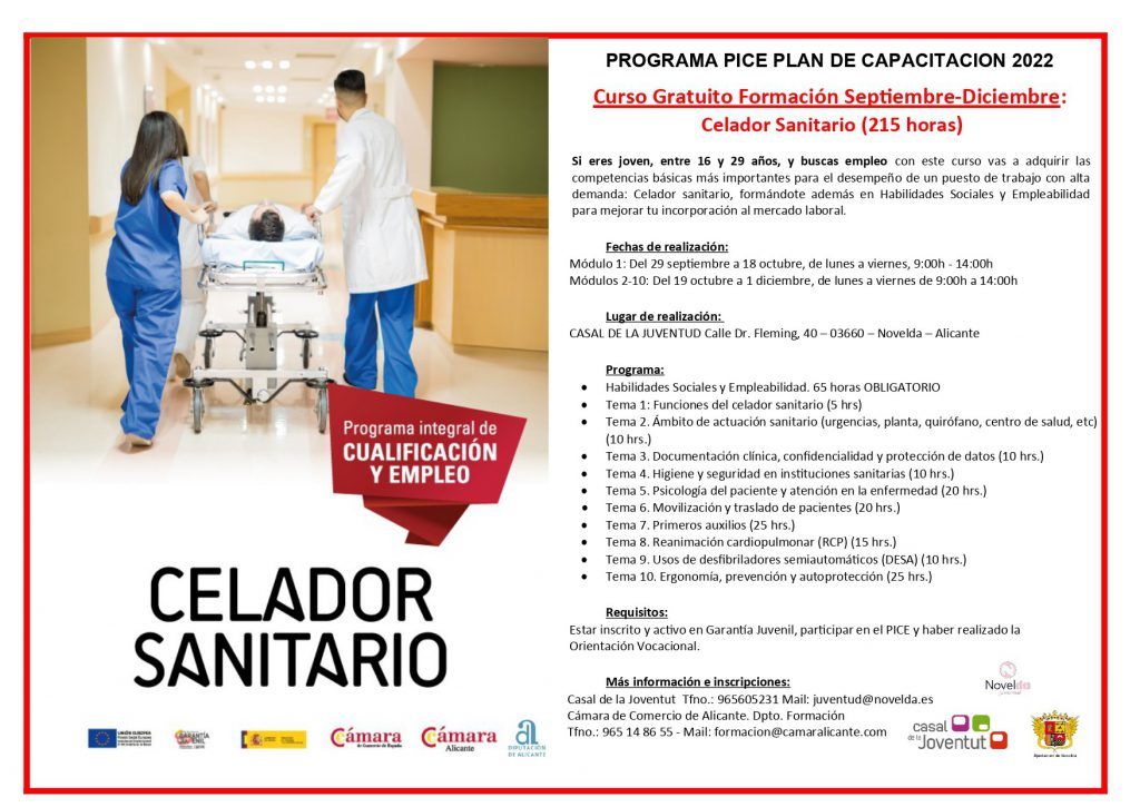 Ayuntamiento de Novelda CARTEL-CELADOR-SANITARIO-2_page-0001-1024x725 El Casal de la Juventud acoge un curso de Celador Sanitario dirigido a jóvenes 