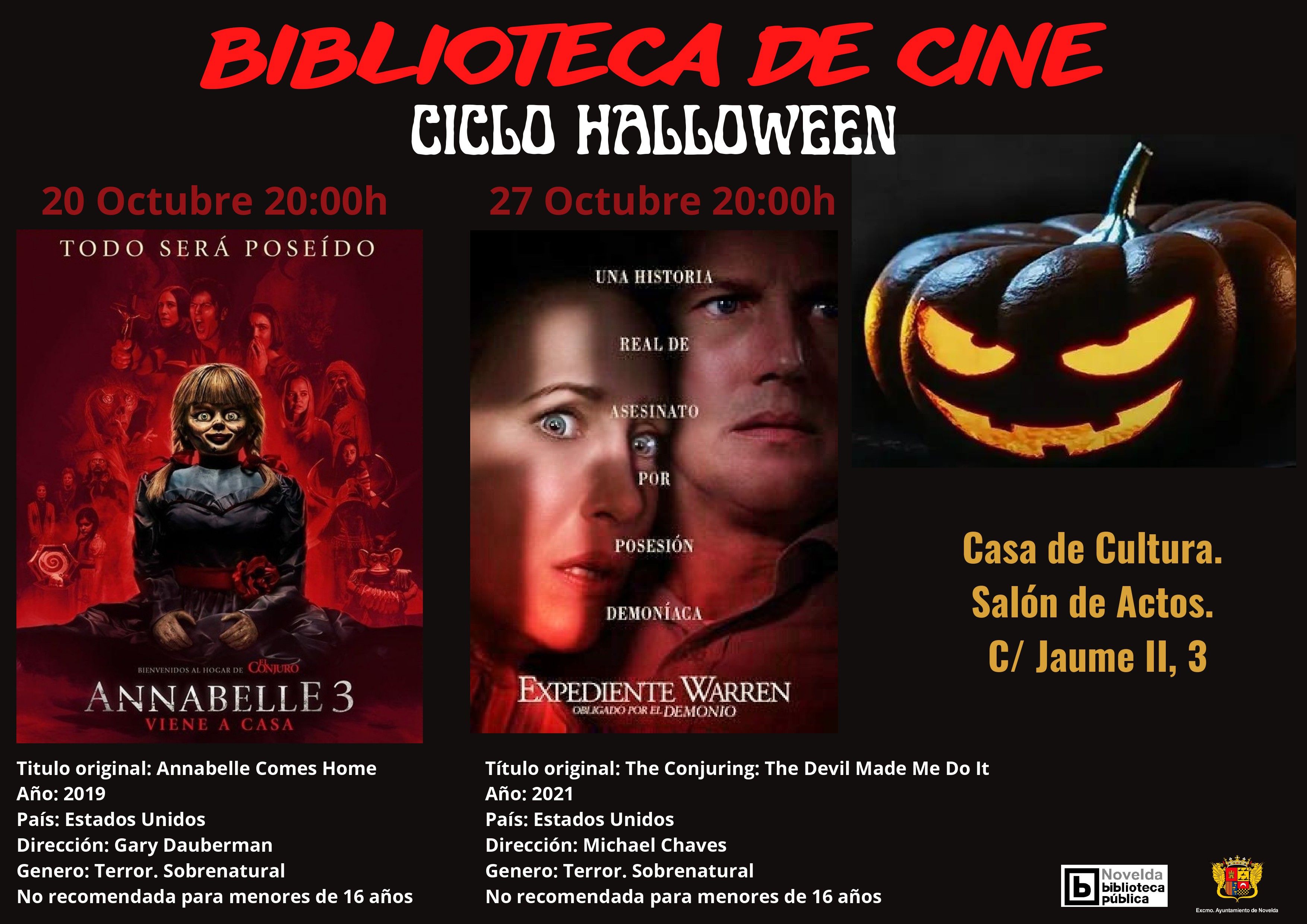 Ayuntamiento de Novelda CARTEL-CICLO-HALLOWEEN EXPEDIENTE WARREN - Ciclo Halloween de la Biblioteca de Cine 