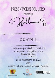 Ayuntamiento de Novelda 2022-11-25-Lectura-poesia-Susi-Botella-CCGT-212x300 Presentación del libro Poemario : ''¿Hablamos?'' 
