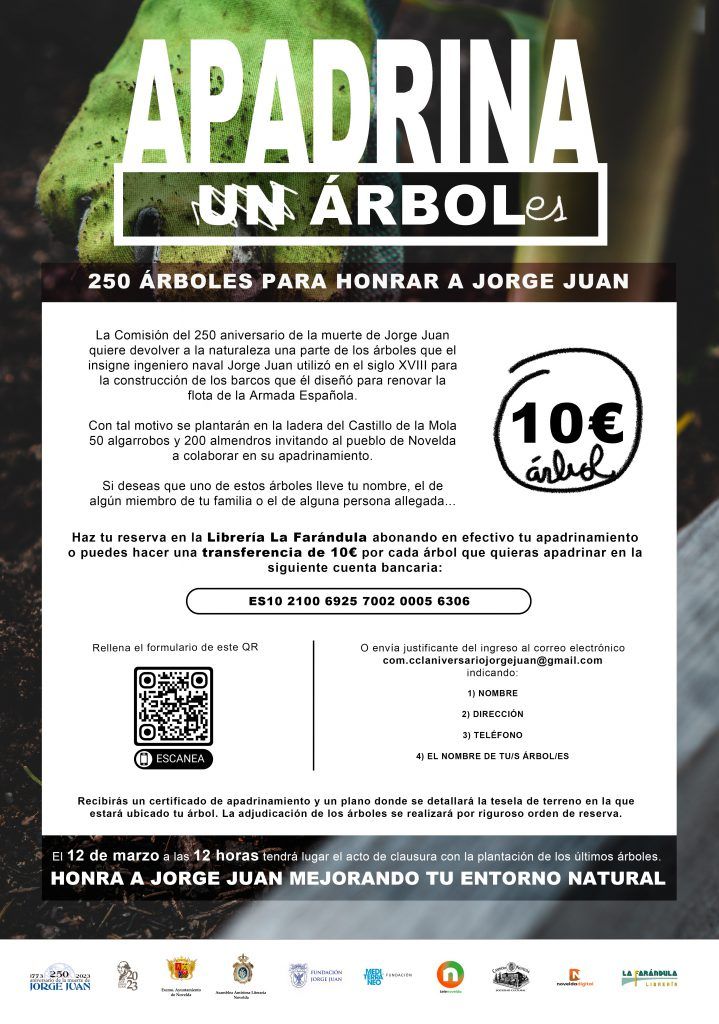 Ayuntamiento de Novelda Cartel-250-árboles-719x1024 Reforestació per a commemorar el 250 aniversari de la mort de Jorge Juan 