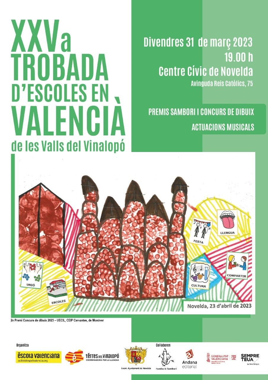 Ayuntamiento de Novelda Cartell-Acte-presentació XXVª Trobada d'escoles en valencià de les Valls del Vinalopó 