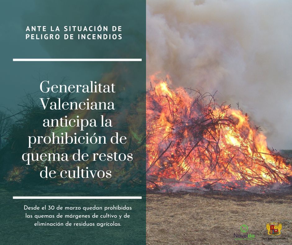Ayuntamiento de Novelda Prohibición-quemas Conselleria anticipa la prohibición de quemas ante el riesgo de incendio 