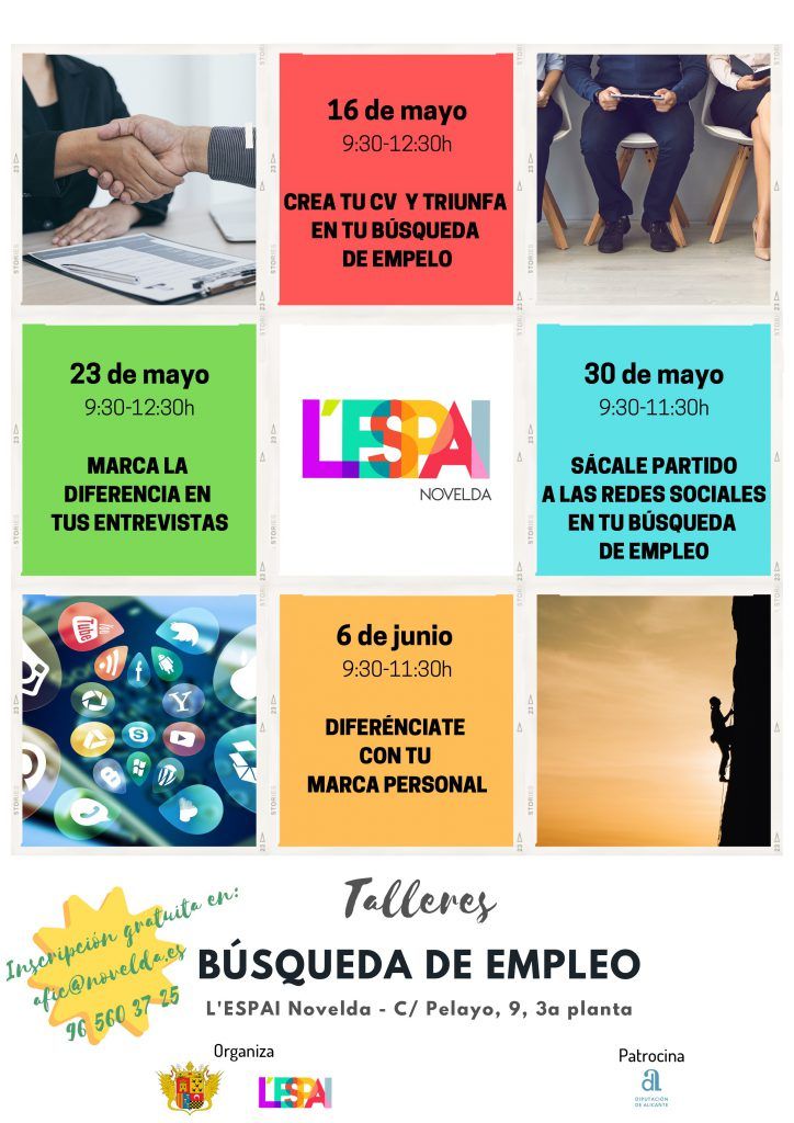 Ayuntamiento de Novelda Cartel-talleres-724x1024 L’Espai acoge un ciclo de talleres dirigidos a la búsqueda activa de empleo 