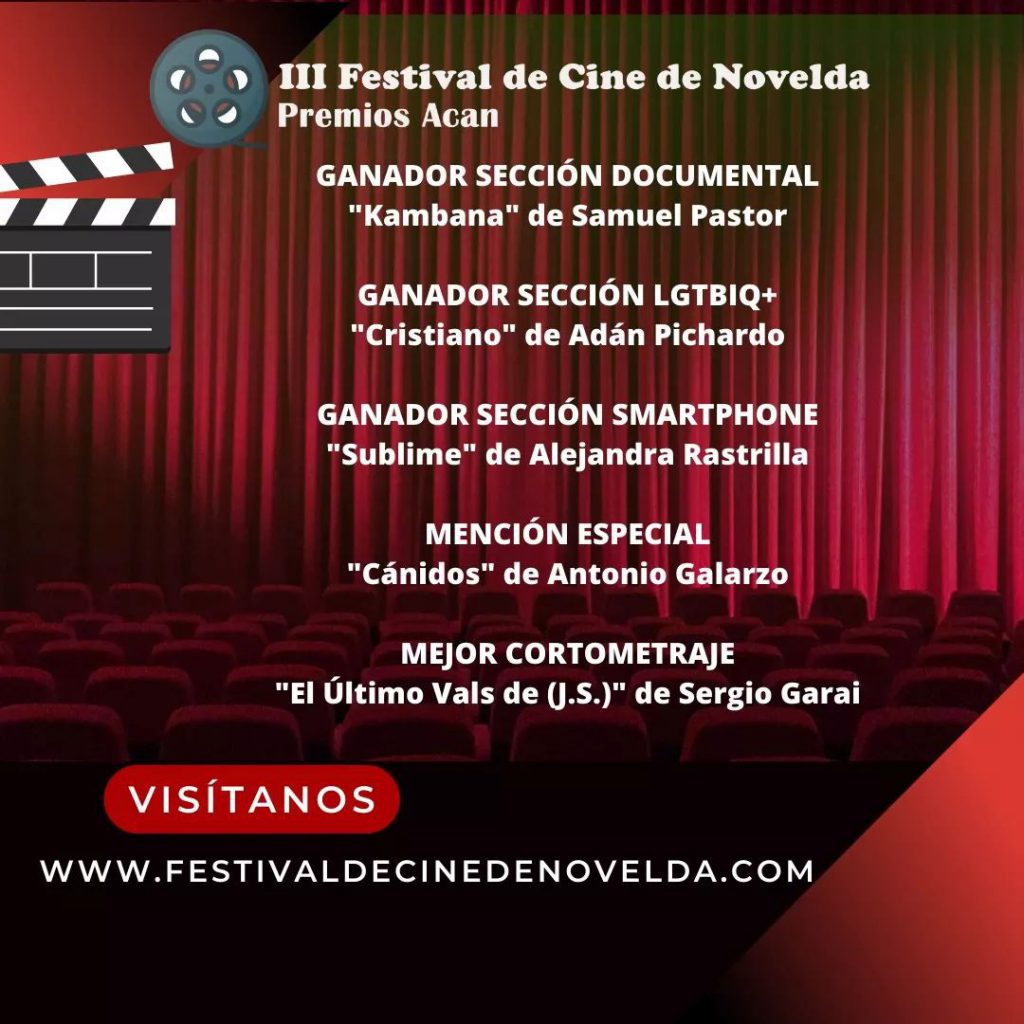 Ayuntamiento de Novelda 357133026_771835634778480_1248483677356125661_n-1024x1024 El Centre Cívic acull la gala de clausura i lliurament de premis de la III edició del Festival de Cinema de Novelda 