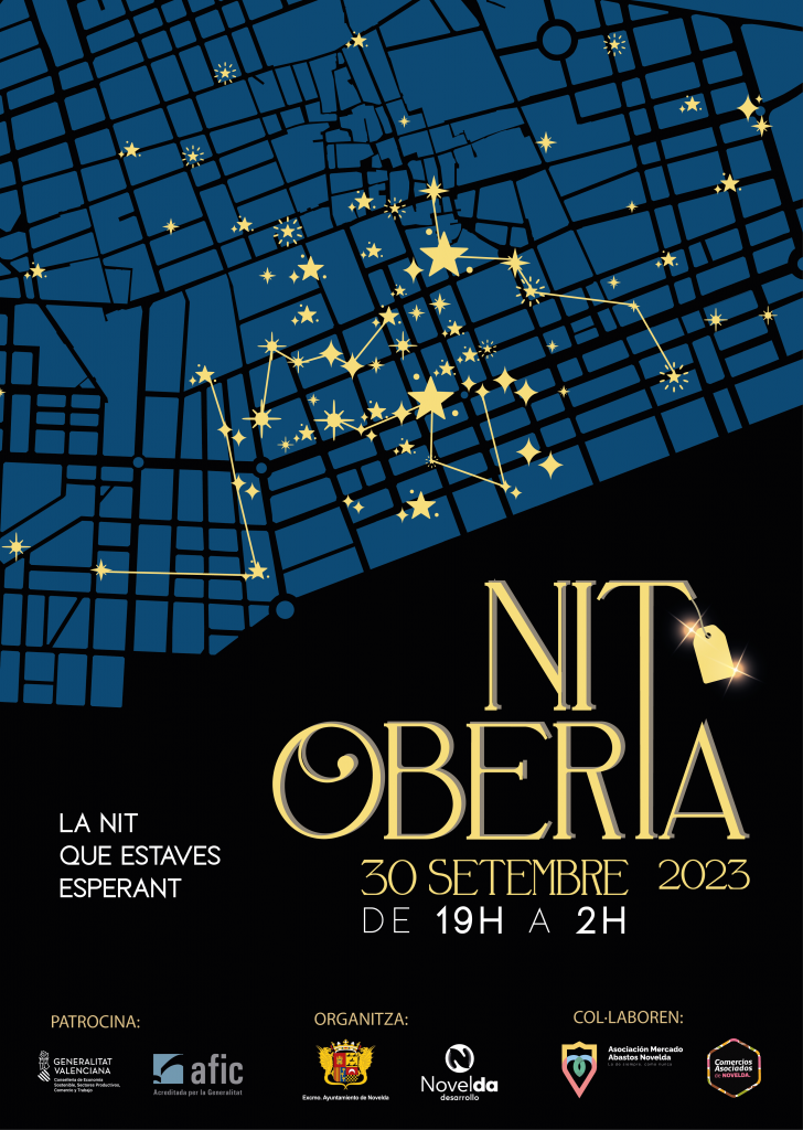 Ayuntamiento de Novelda Cartel-NIT-OBERTA-23-728x1024 S'obri el termini d'inscripció per a participar en la Nit Oberta 2023 