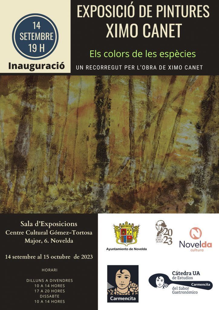 Ayuntamiento de Novelda cartel-expo-1-724x1024 La exposición “Els colors de les espècies” llega al Gómez Tortosa 