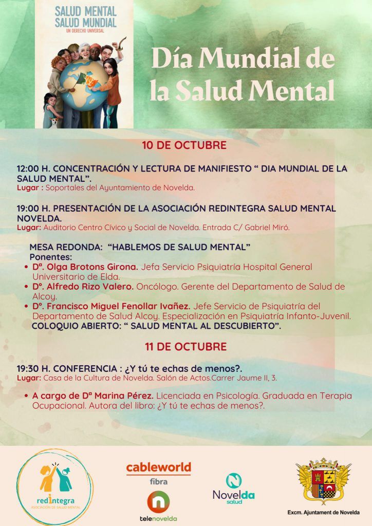 Ayuntamiento de Novelda Cartel--724x1024 Novelda celebrarà el Dia Mundial de la Salut Mental amb la presentació de la nova associació RedIntegra 