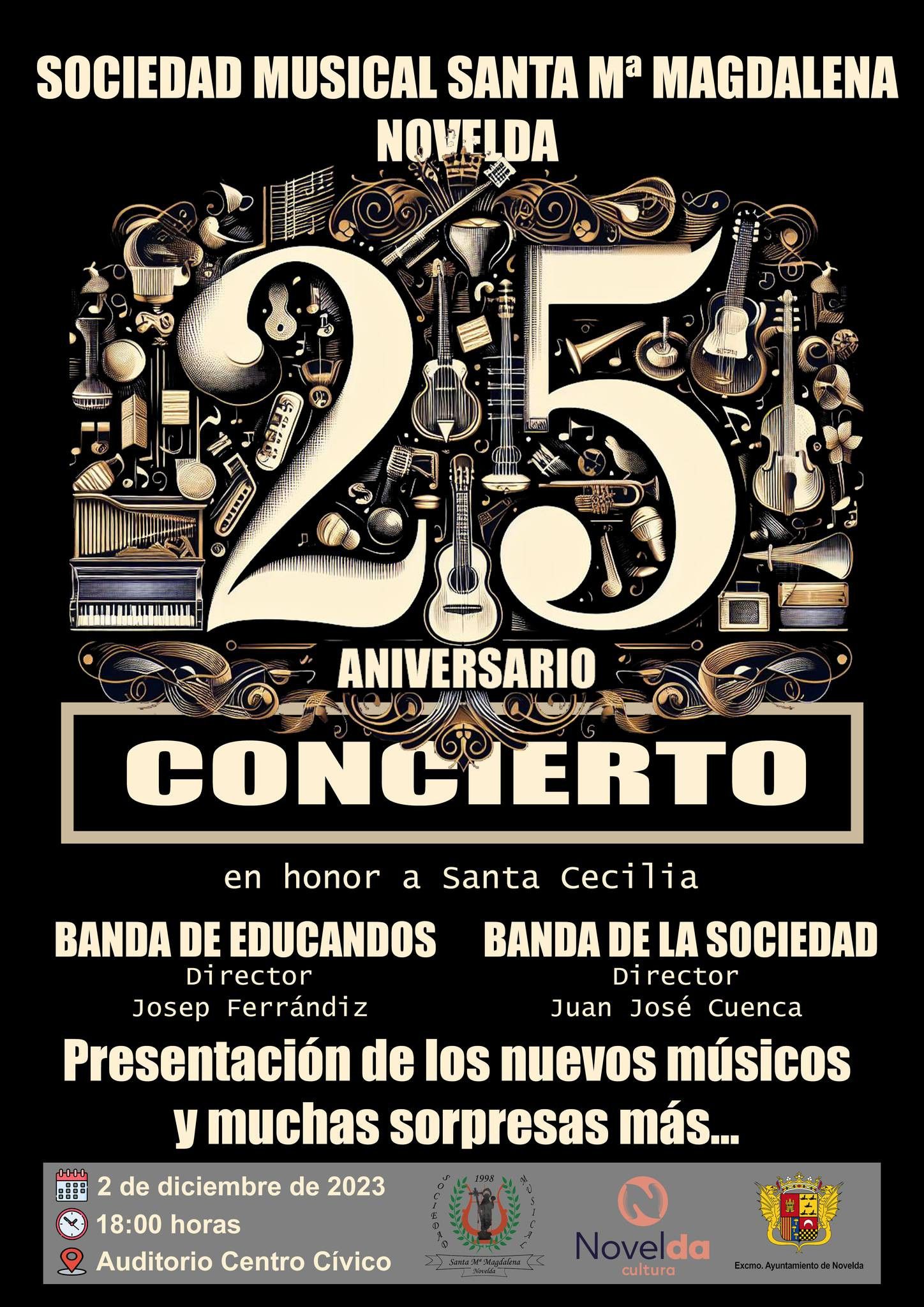 Ayuntamiento de Novelda Santa-Cecilia-Santa-MªMagdalena Concierto XXV aniversario Sociedad Musical Santa Mª  Magdalena 