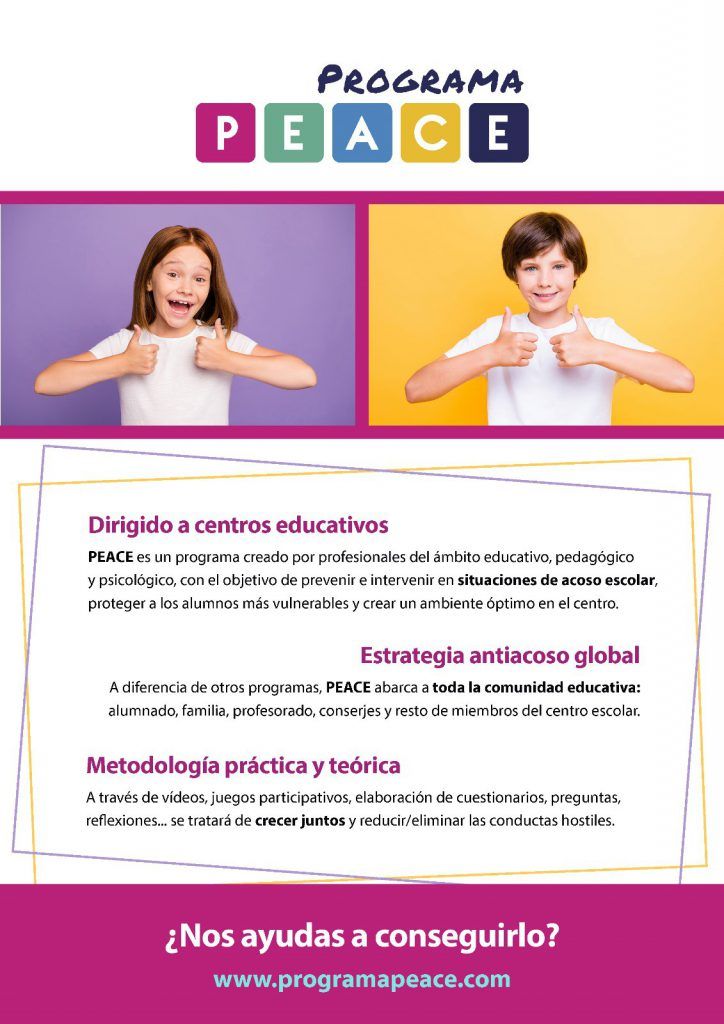Ayuntamiento de Novelda PEACE-CONVOC-724x1024 Educación oferta a los centros el programa PEACE para prevenir el acoso escolar 
