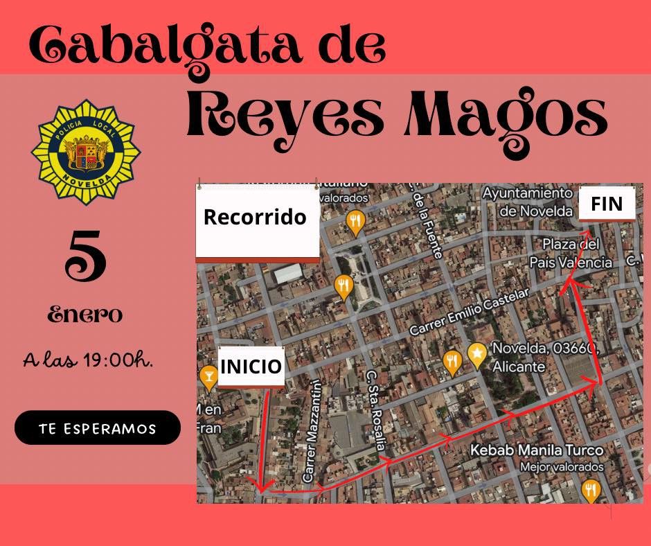 Ayuntamiento de Novelda recorrido-cabalgata-novelda La Policía Local establece un dispositivo especial de seguridad para la Cabalgata de Reyes 