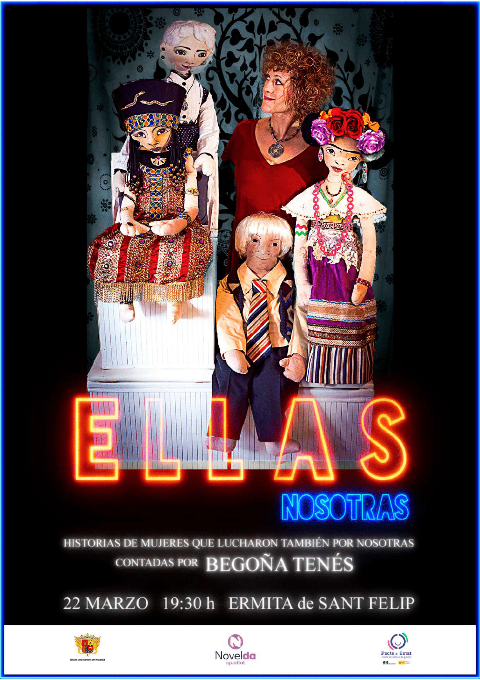 Ayuntamiento de Novelda E-L-L-A-S-NOVELDA-22-marzocartel-1 Contacontes per a adults "Elles: Cleopatra, Marie Curie, Frida Kahlo i Gloria Fuertes" 