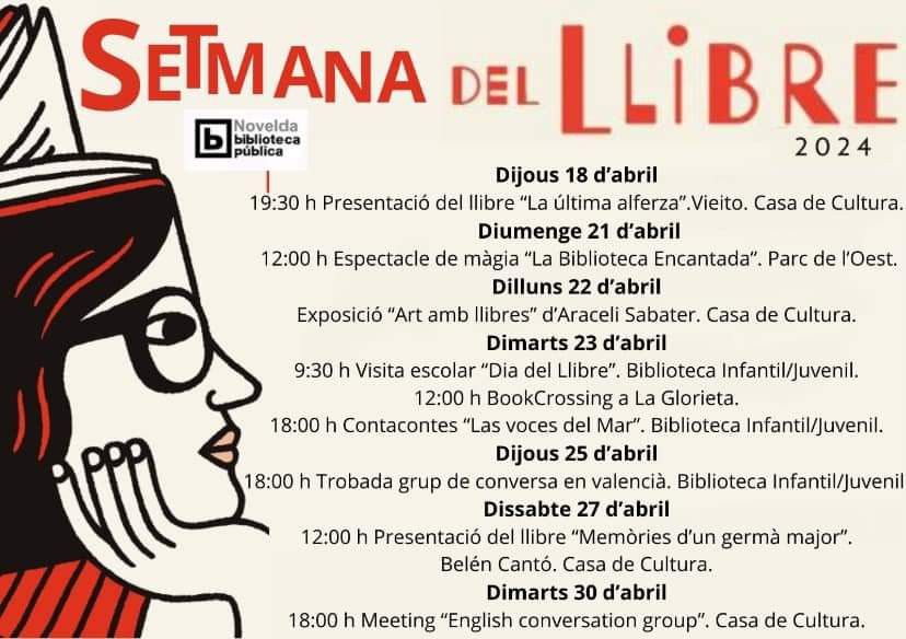Ayuntamiento de Novelda FB_IMG_1713467556139 La Biblioteca presenta el programa d'activitats per a commemorar el Dia Internacional del Llibre 