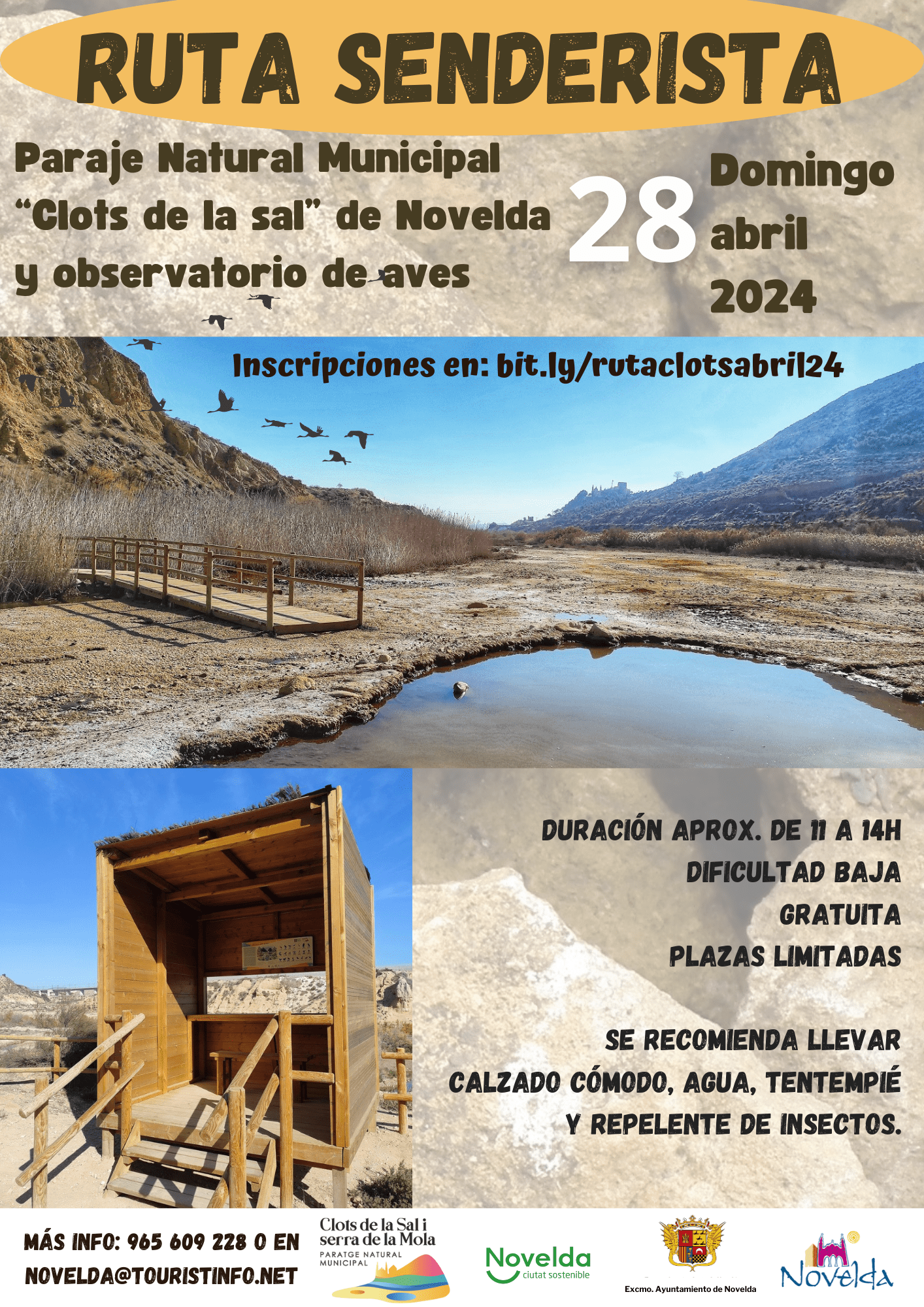 Ayuntamiento de Novelda Ruta-senderista-28-abril-2024 Ruta senderista por el Paraje Natural Municipal Clot de la Sal 